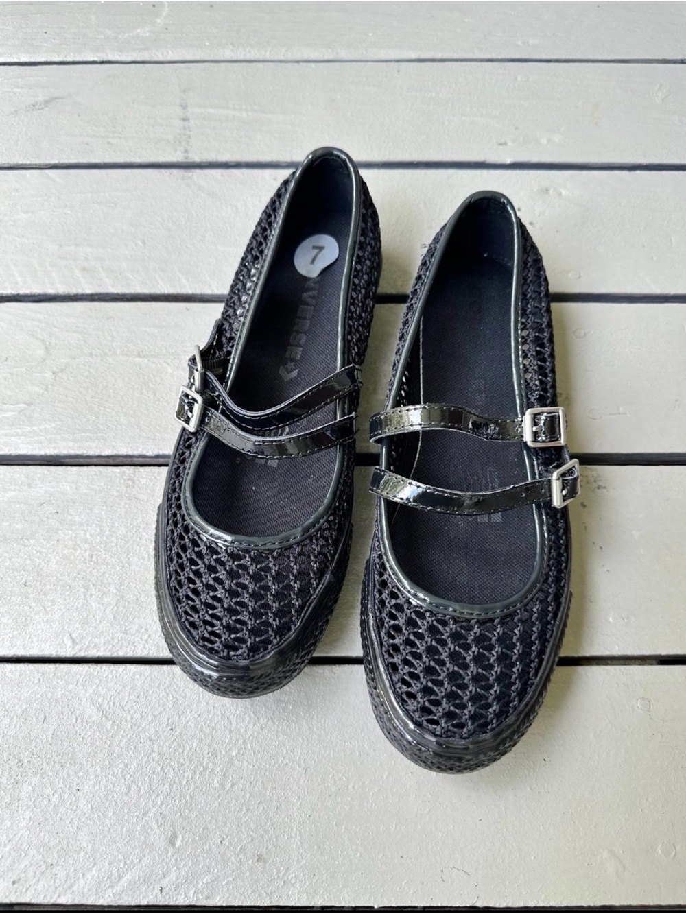 Converse Dainty Mary Jane Breezy Knit Flats Shoes/ black NWOT~7